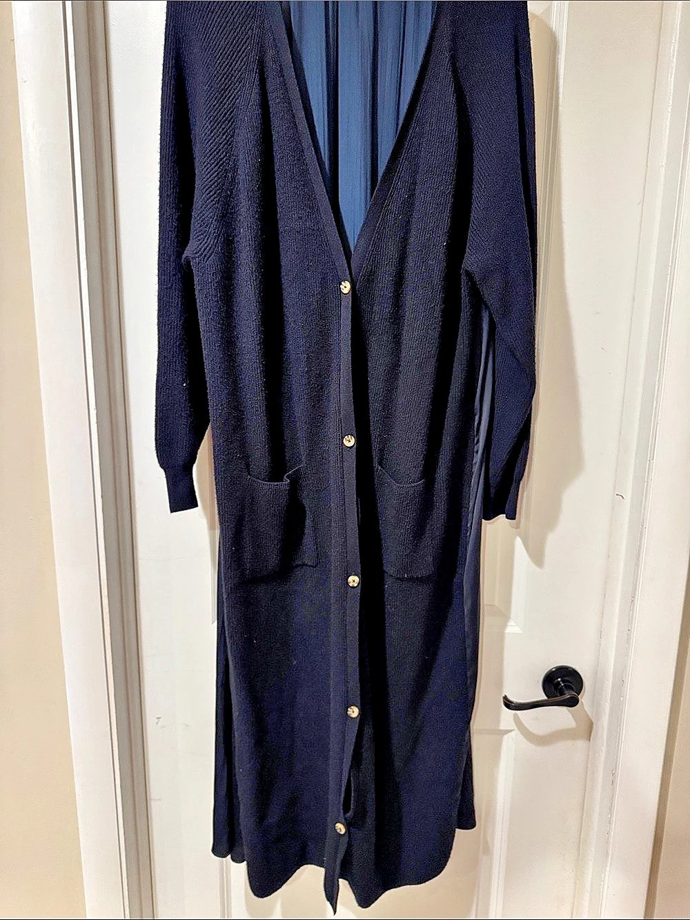 Anthropologie Long Cardigan Black & Blue 2X Like New